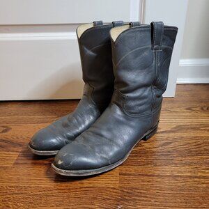 Justin Boots Gray Leather Roper Western Cowboy Boots, 3025, Size 13D, Made in US
